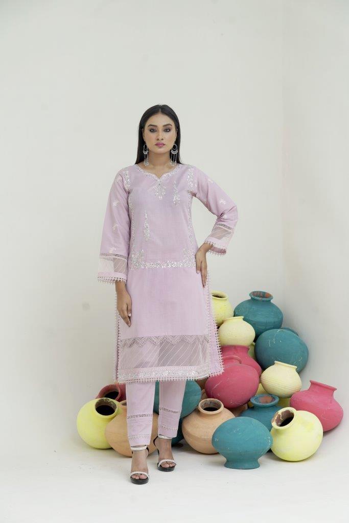 2 Piece Embroidered Lawn Cambric Suit | SS-2202-Light Pink