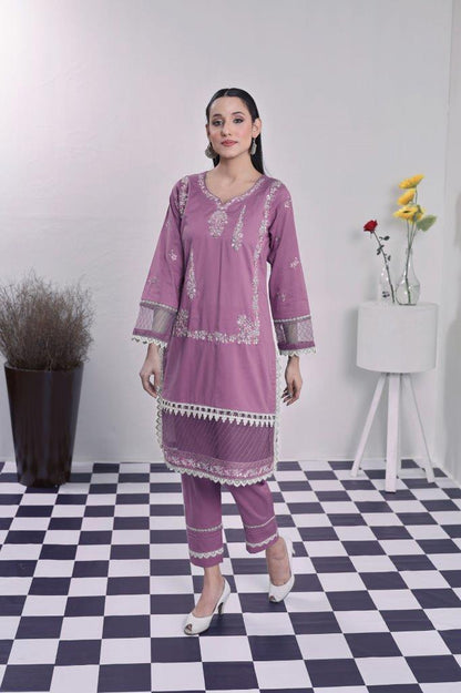 2 Piece Embroidered Lawn Cambric Suit | SS-2202-Fuchsia Pink