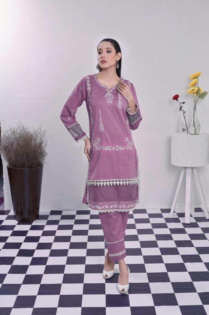 2 Piece Embroidered Lawn Cambric Suit | SS-2202-Fuchsia Pink