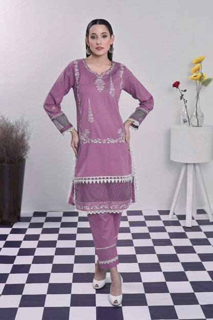 2 Piece Embroidered Lawn Cambric Suit | SS-2202-Fuchsia Pink