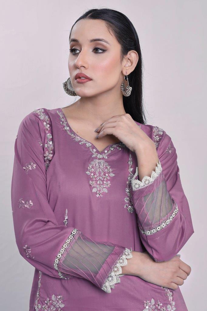 2 Piece Embroidered Lawn Cambric Suit | SS-2202-Fuchsia Pink