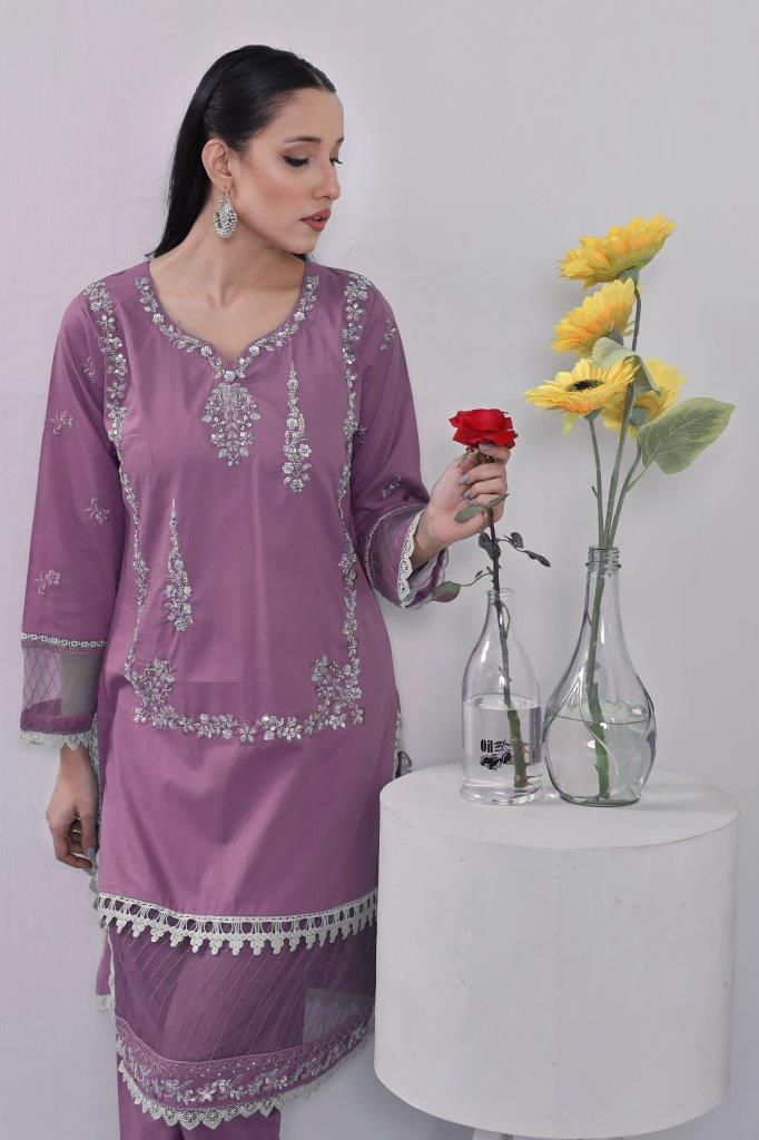 2 Piece Embroidered Lawn Cambric Suit | SS-2202-Fuchsia Pink