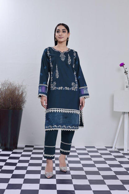 2 Piece Embroidered Lawn Cambric Suit | SS-2202-Zinc Blue